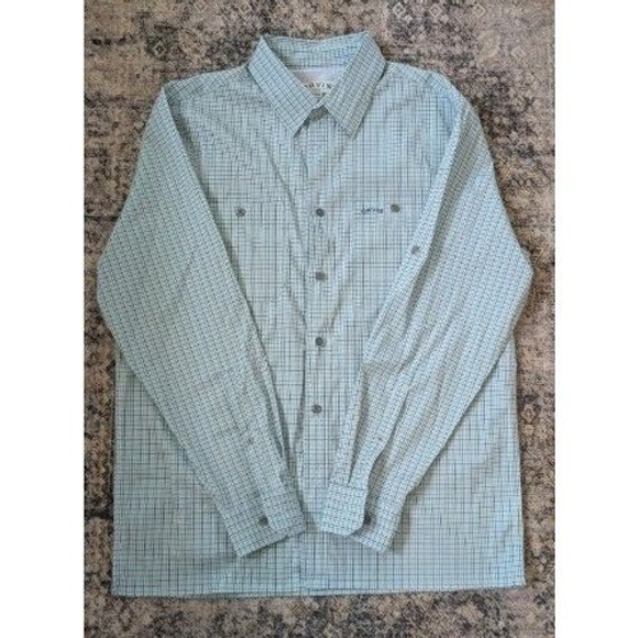 Orvis Other - Orvis Classic Collection Mens Medium Blue Green Check Fishing Shirt Roll Tab
